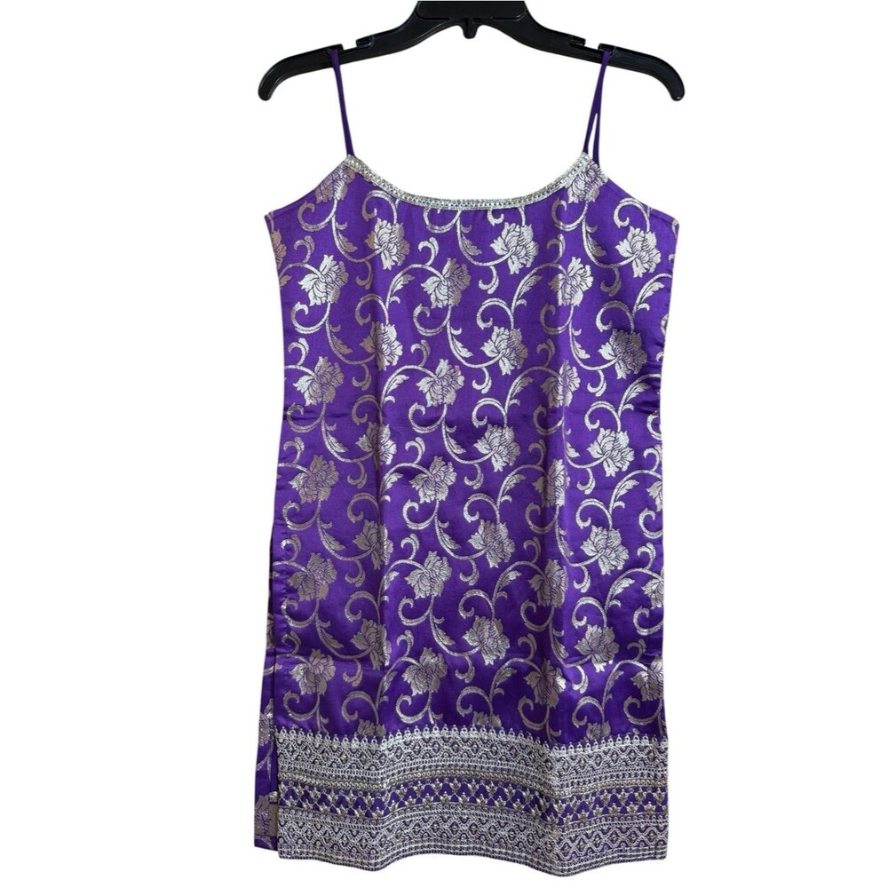 Ultra Fashion Brand UFB Purple Metallic Brocade Floral Spaghetti Strap Kurti-S